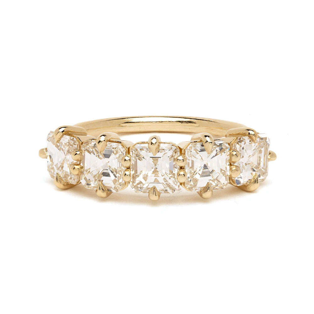 Claudette 5 Stone Band SK-R68-Band-AC five stone engagement ring in gold with faceted clear diamonds