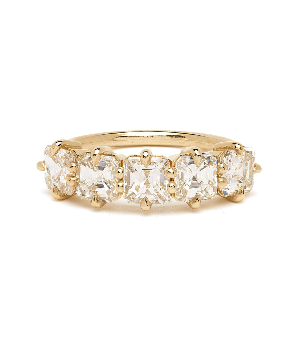 Claudette 5 Stone Band SK-R68-Band-AC five stone engagement ring in gold with faceted clear diamonds