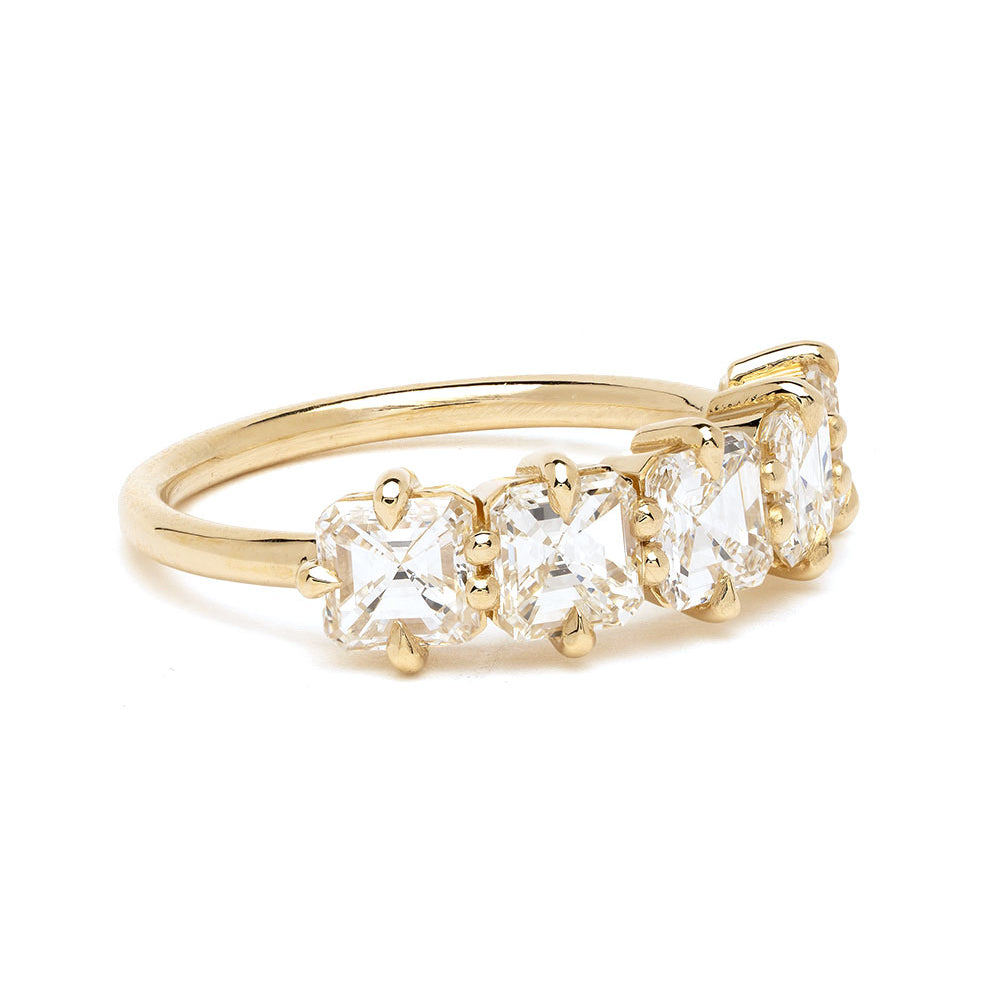 Claudette 5 Stone Band by SK-R68-Band-AC gold engagement ring with five clear stones and prong setting
