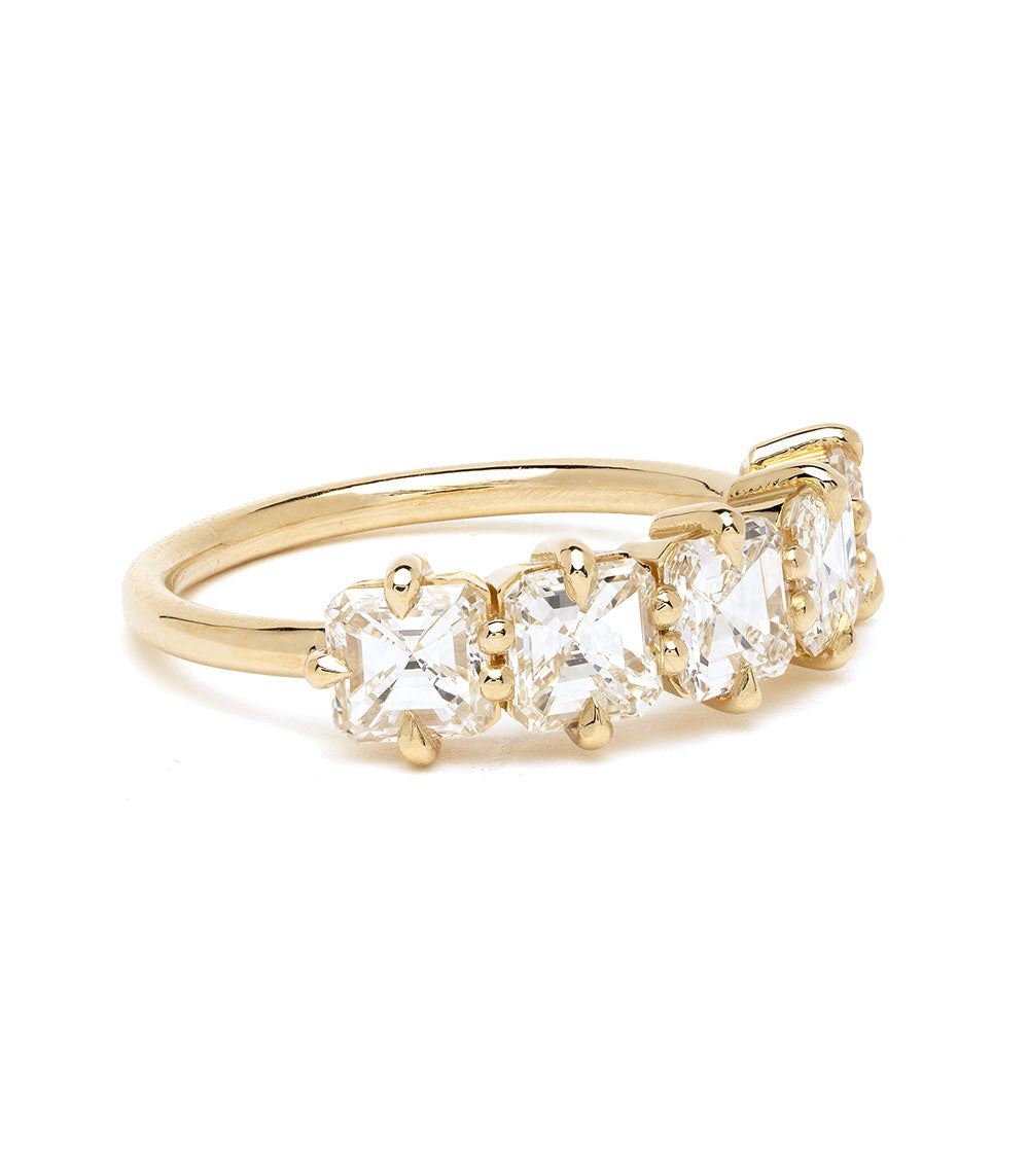 Claudette 5 Stone Band by SK-R68-Band-AC gold engagement ring with five clear stones and prong setting