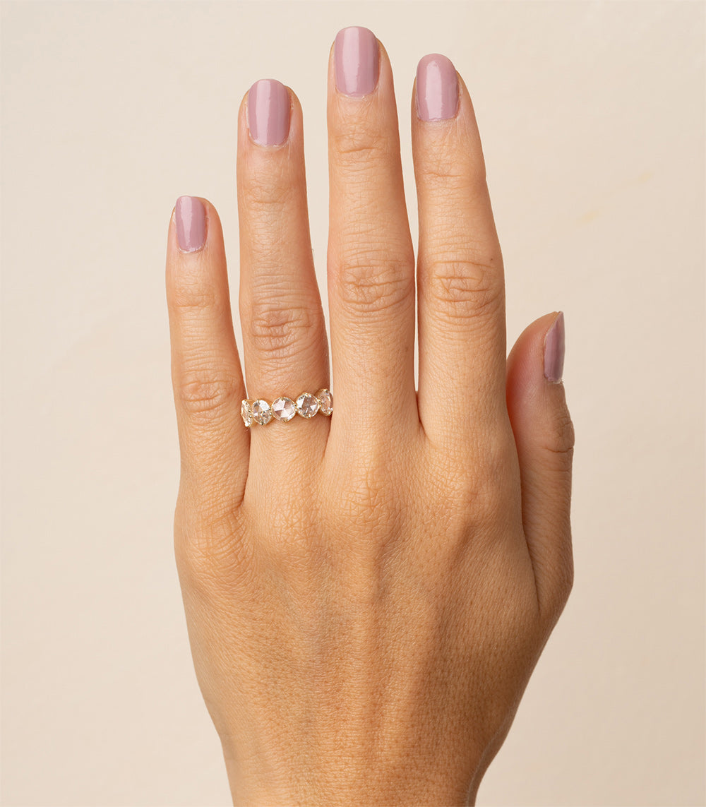 Claudette 5 Stone Band SK-R68-5-ND-RRC-WD-1.29 14K yellow gold engagement ring band with five shiny stones