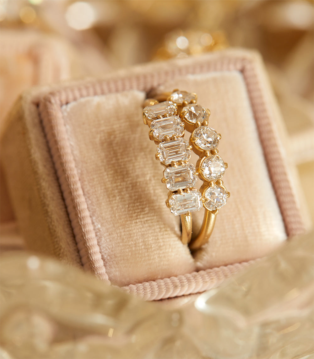 Claudette 5 Stone Band SK-R68-Band-1.68 five-stone gold ring with sparkling round and baguette diamonds