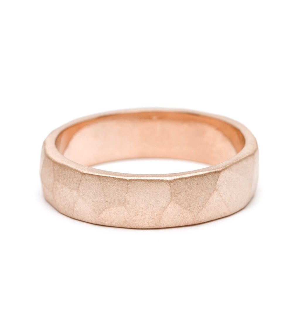 Faceted Wedding Band by M-R2-6 in 14K rose gold with matte faceted finish, understated shine