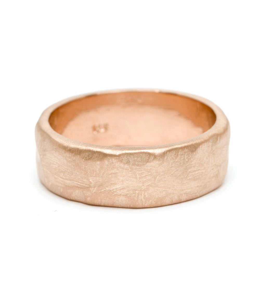 Raw Texture Wedding Band by M-R1-6, 14K rose gold matte mens band with raw textured finish