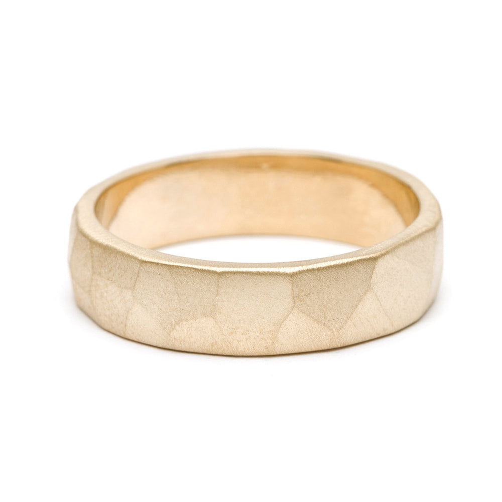 Faceted Wedding Band M-R2-6 men's matte 14K yellow gold wedding band with faceted texture
