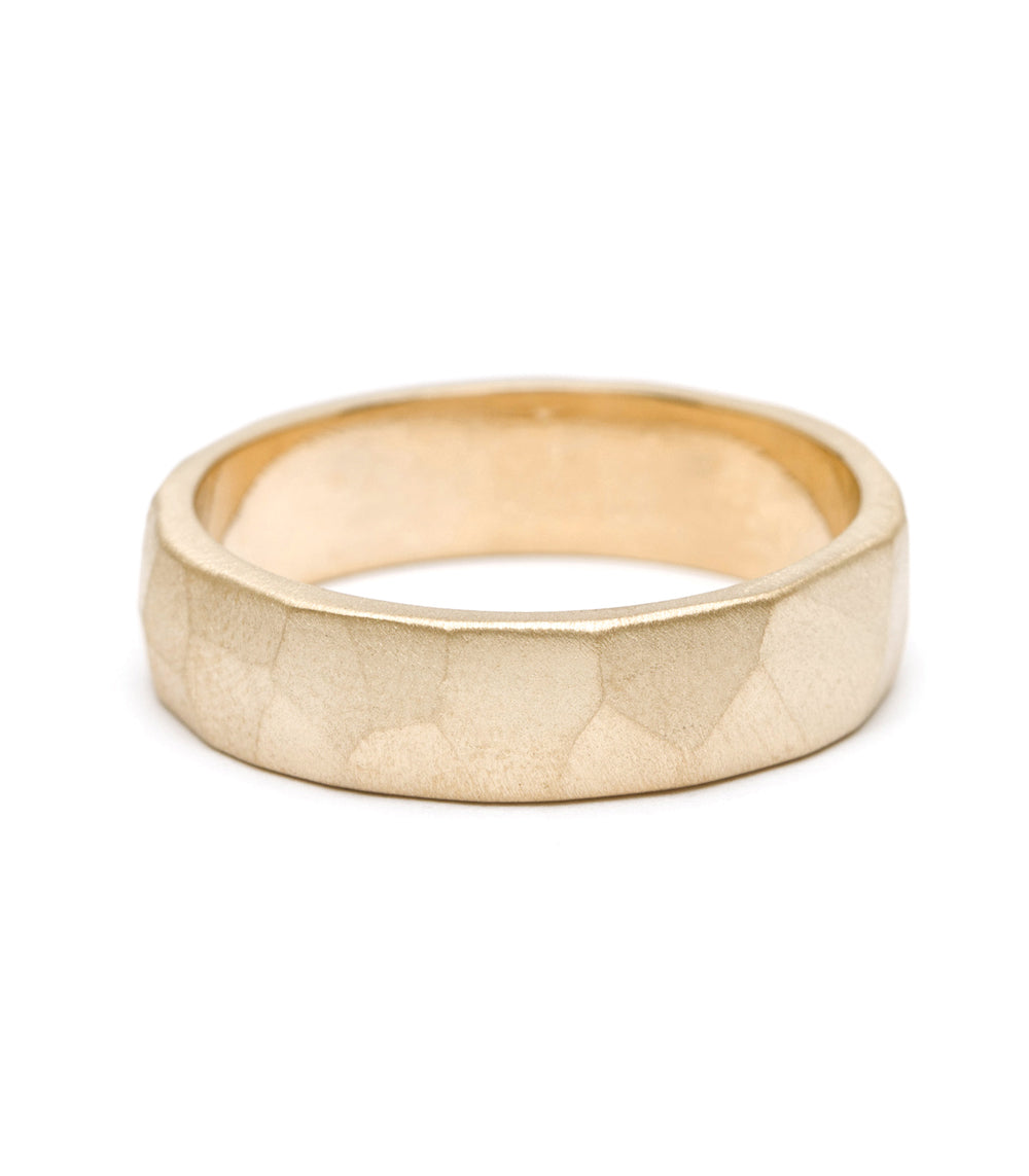 Faceted Wedding Band M-R2-6 men's matte 14K yellow gold wedding band with faceted texture