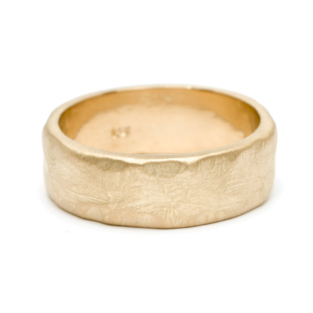 Raw Texture Wedding Band M-R1-6 wedding band 14K yellow gold matte raw-textured finish