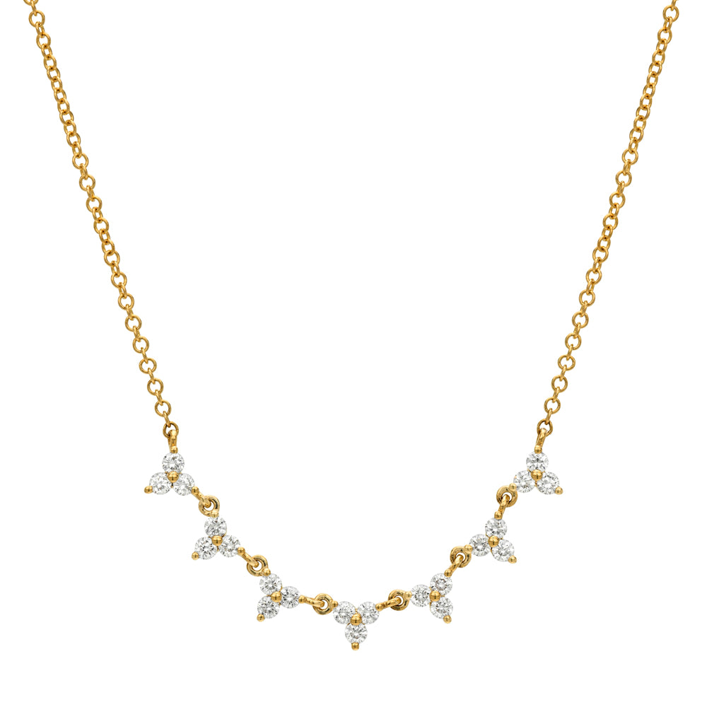 7 Station Diamond Trio Necklace On 14k Yellow Gold Chain Daily Layering Diamond Necklace Cc Dn14