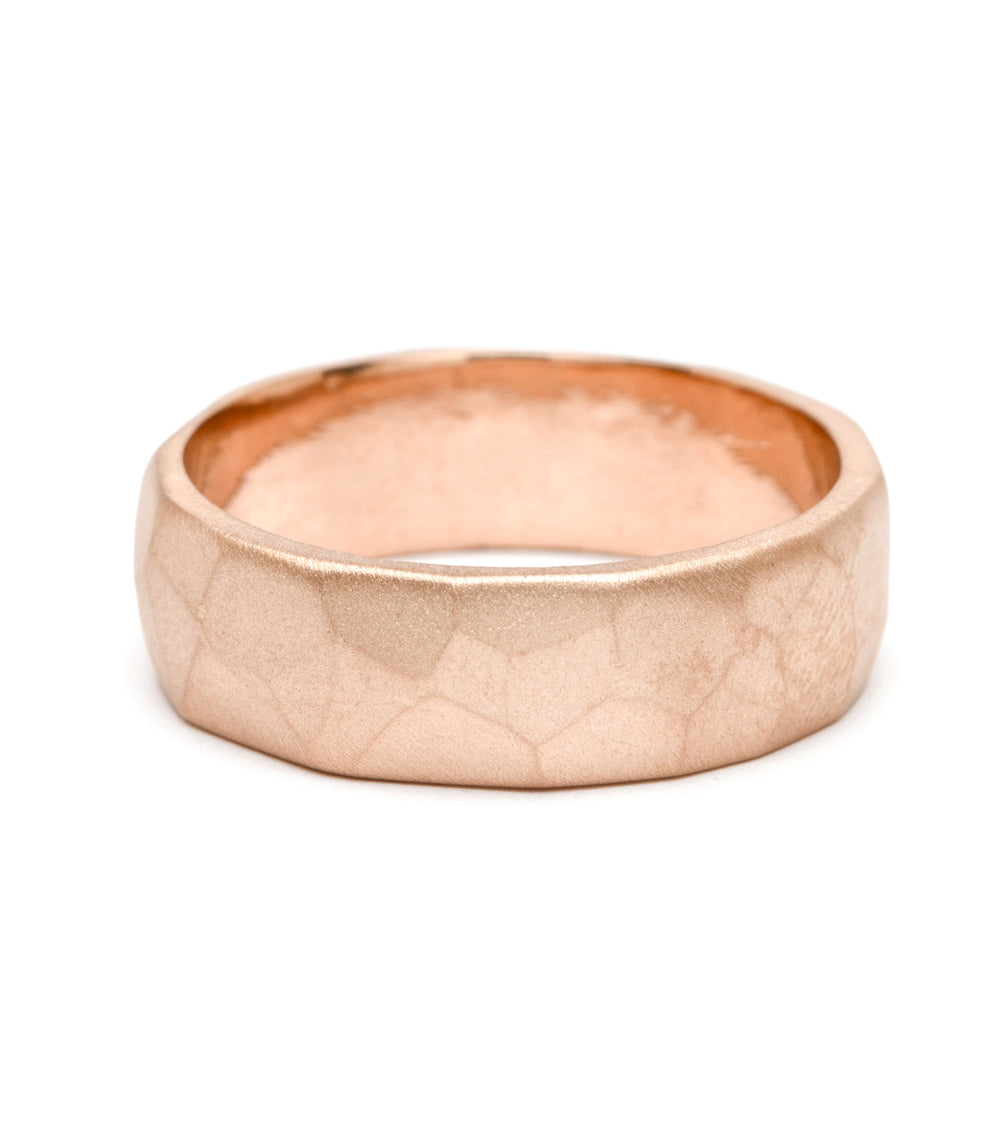 Faceted Wedding Band M-R2-7 matte rose gold wedding band with faceted texture and soft shine