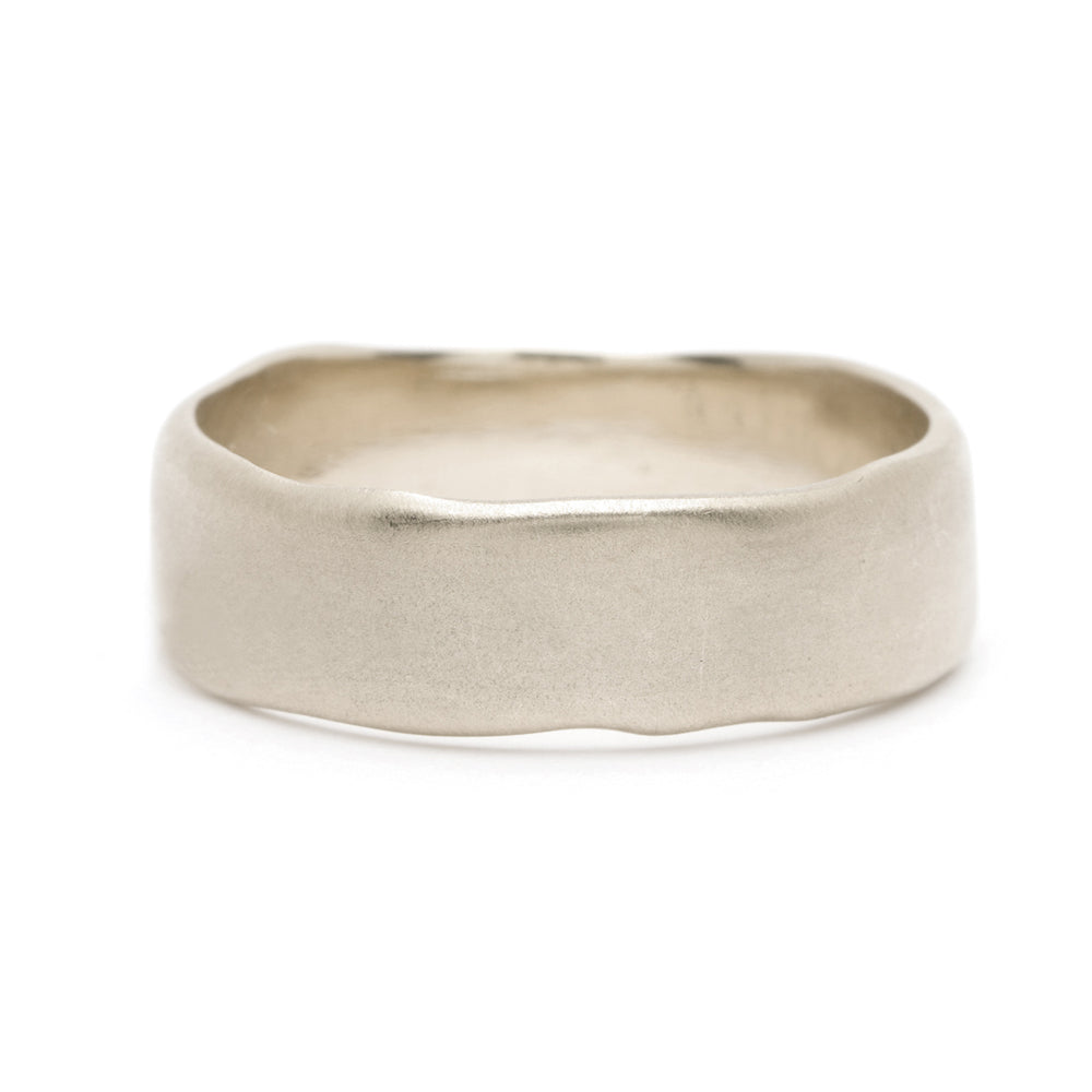 Torn Paper Wedding Band M-R4-7 men's 14K white gold matte finish ring with torn paper texture