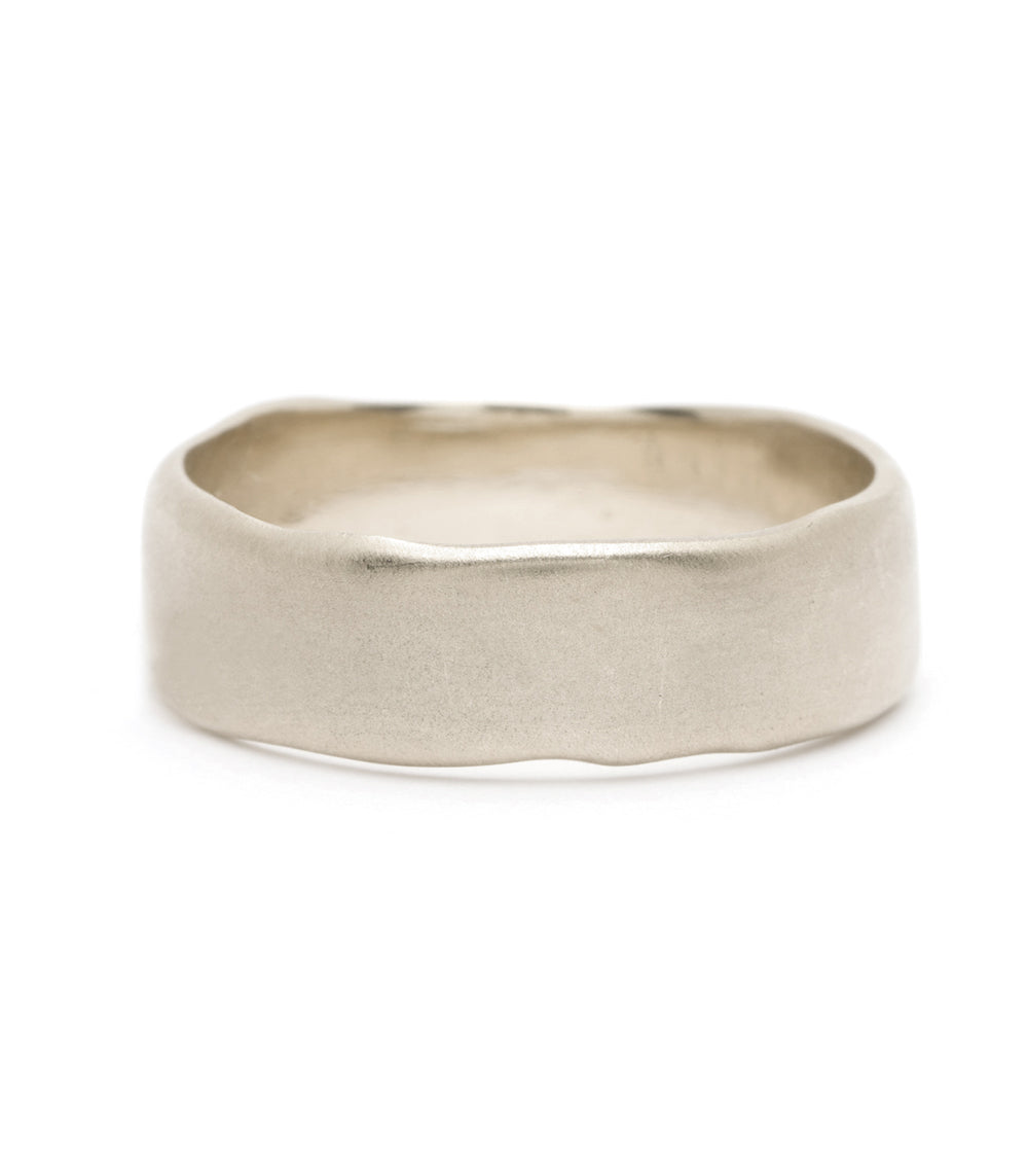 Torn Paper Wedding Band M-R4-7 men's 14K white gold matte finish ring with torn paper texture