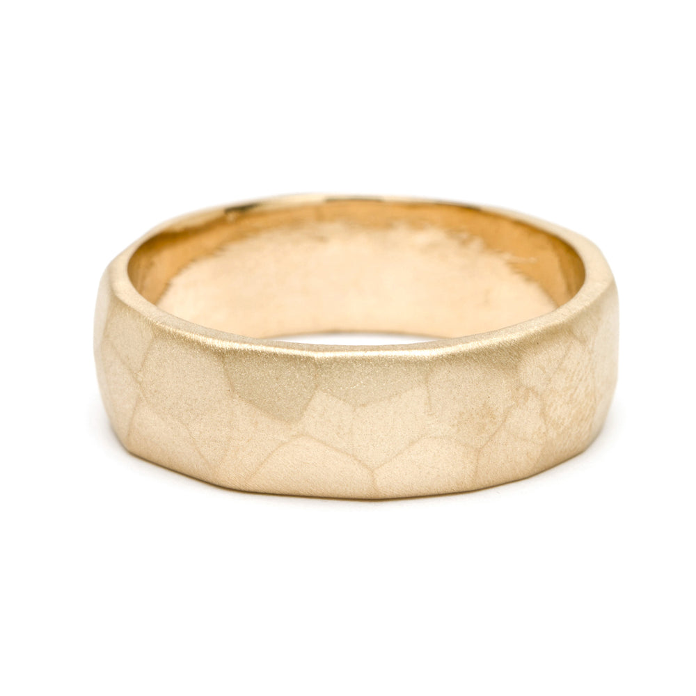 Faceted Wedding Band M-R2-7 14K yellow gold matte faceted wedding band with soft shimmer