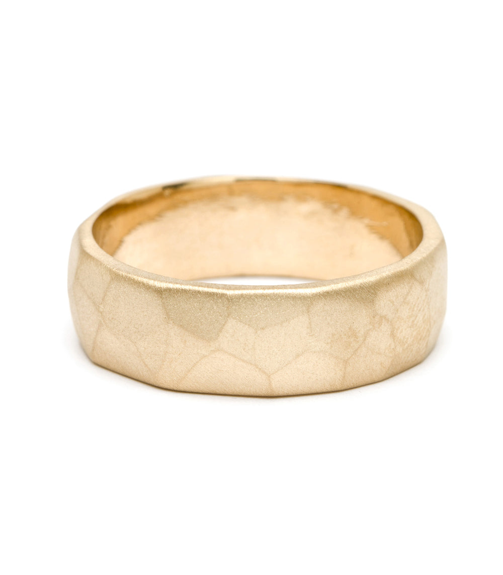 Faceted Wedding Band M-R2-7 14K yellow gold matte faceted wedding band with soft shimmer