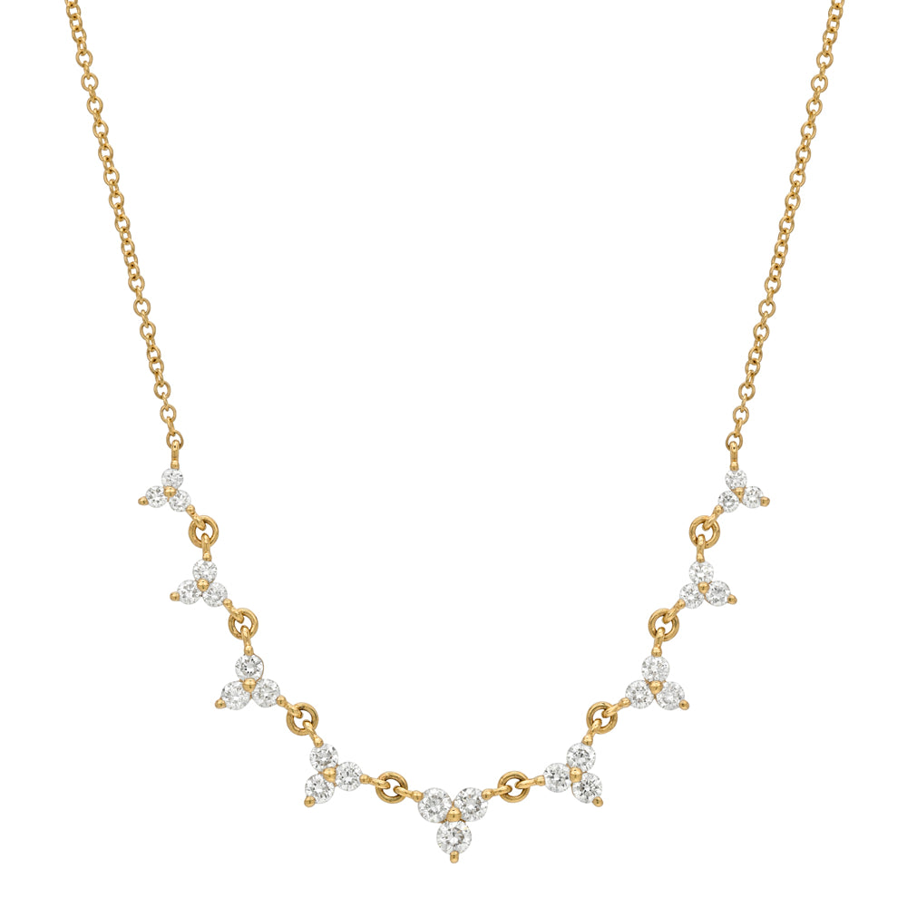 9 Station Diamond Trio Necklace On 14k Yellow Gold Chain Daily Layering Diamond Necklace Cc Dn14