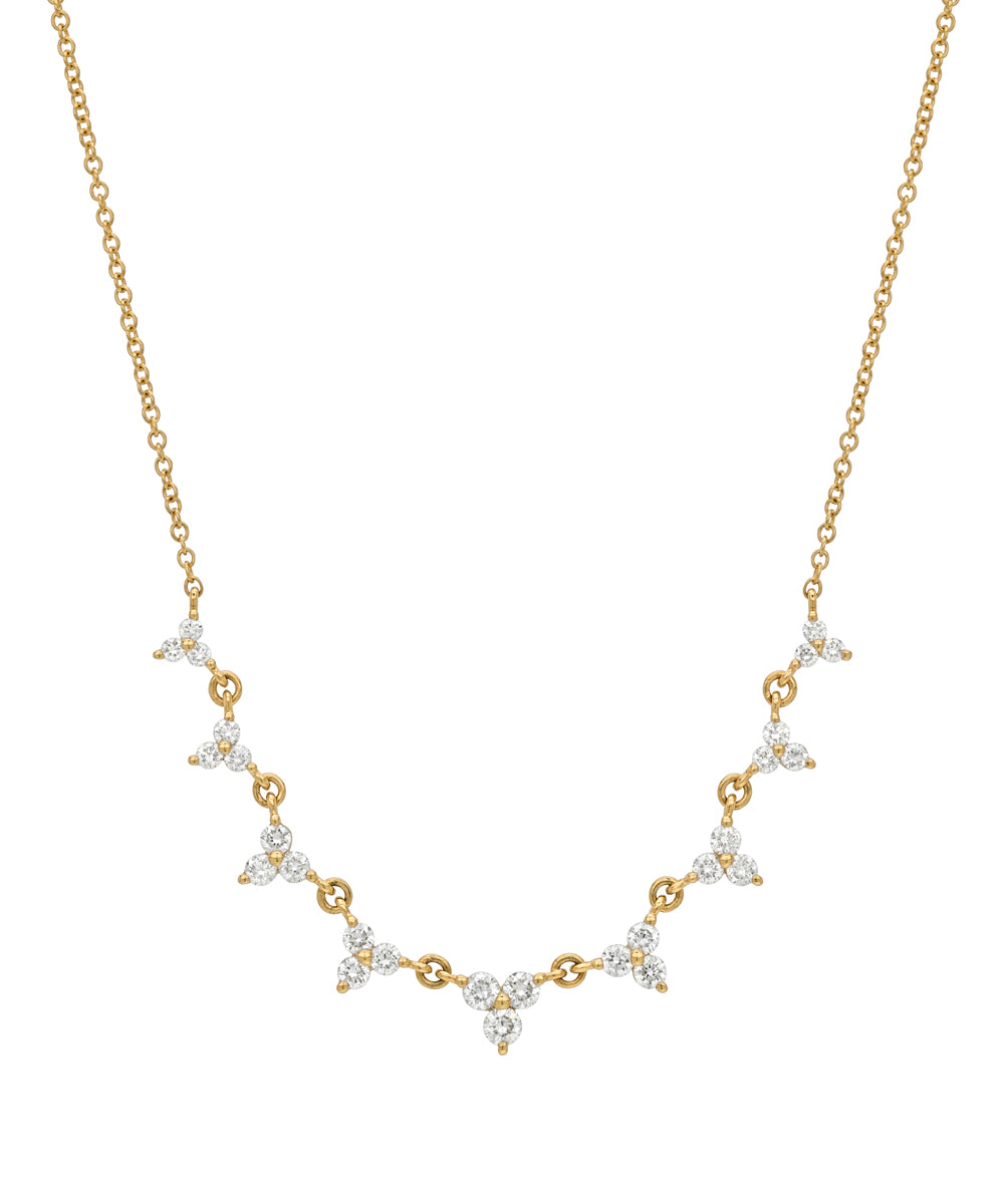 9 Station Diamond Trio Necklace On 14k Yellow Gold Chain Daily Layering Diamond Necklace Cc Dn14