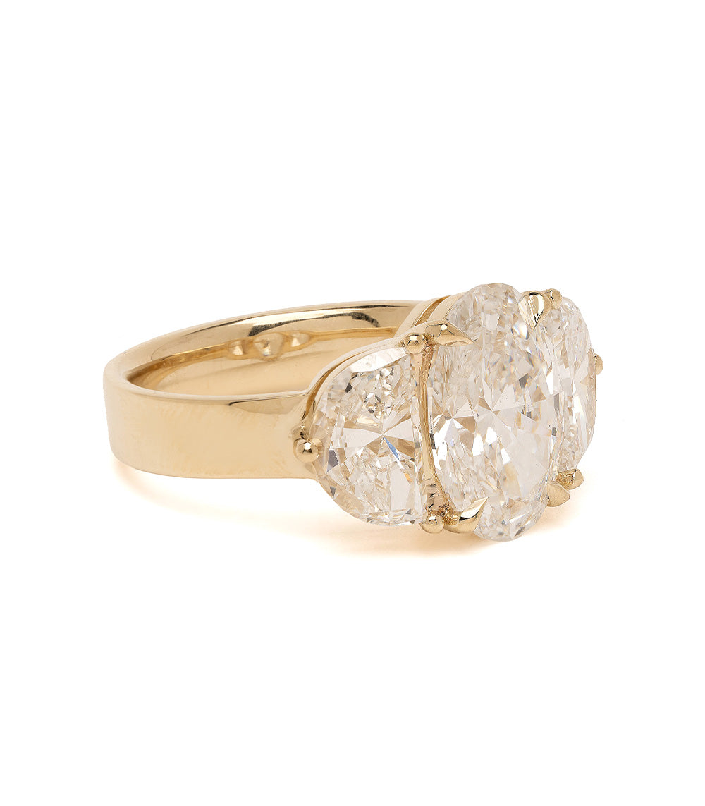 Charlie by Sofia Kaman 3 stone engagement ring in gold with lab grown diamond stones, understated sparkle