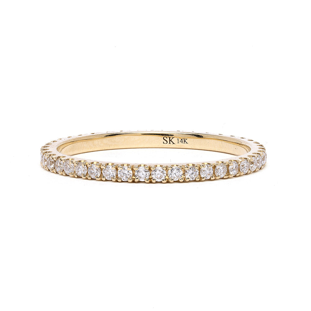 Square Edge Diamond Eternity Band by EB-R11, 14K yellow gold band with shiny square-cut diamonds.