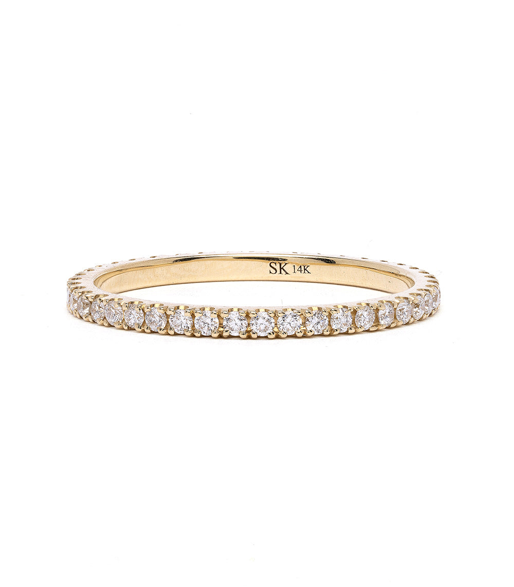 Square Edge Diamond Eternity Band by EB-R11, 14K yellow gold band with shiny square-cut diamonds.