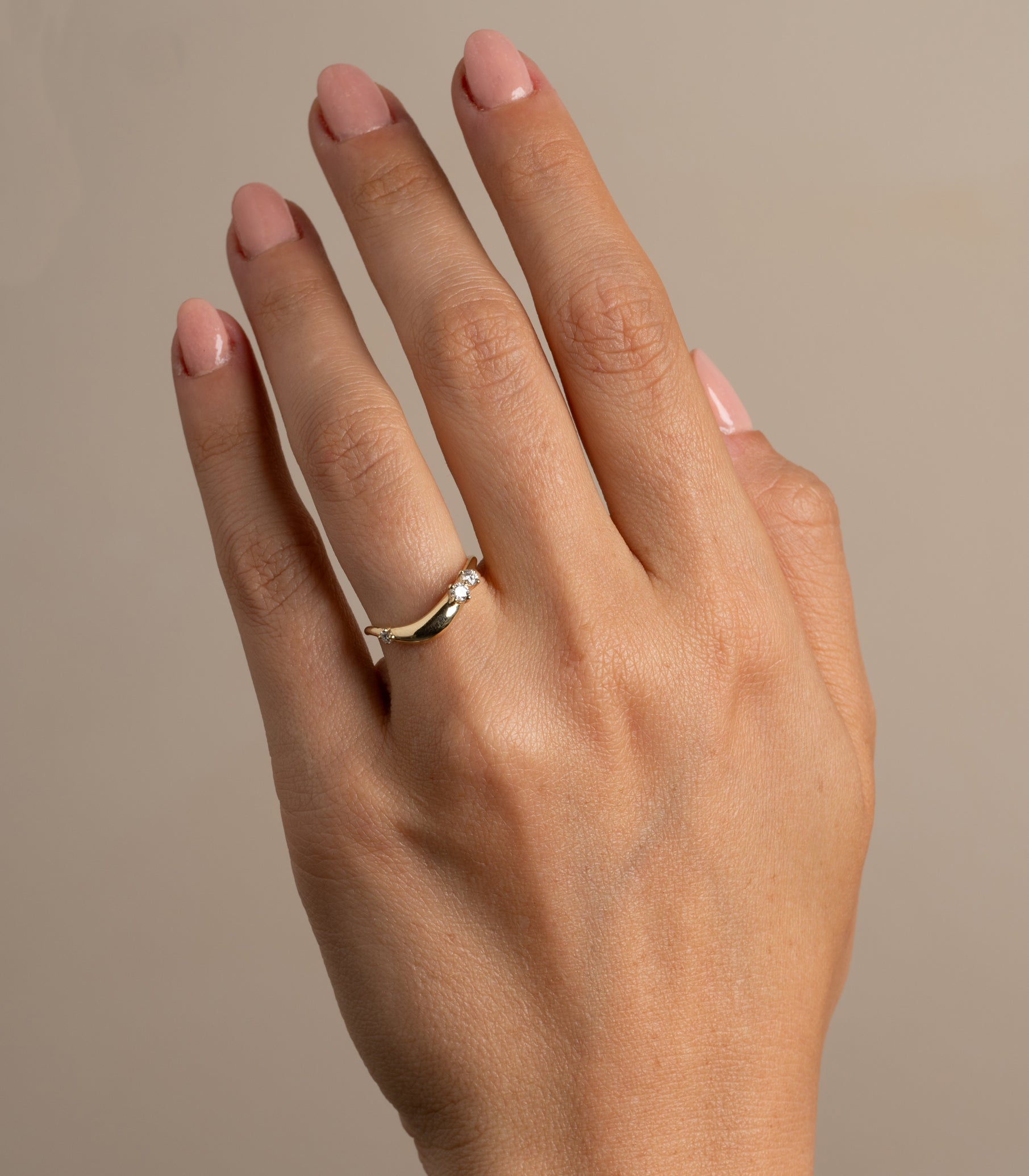 Small Melt Band by EGB-R1-3D-SM in 14K yellow gold, shiny finish, on hand with set stones