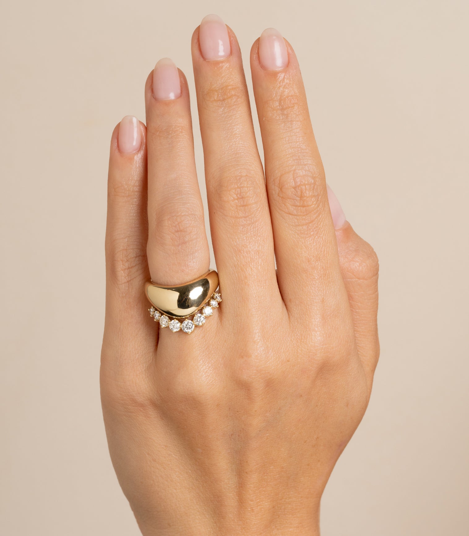 Bombé Melt Band EGB-R20 14K yellow gold ring band with shiny finish and small diamond accents