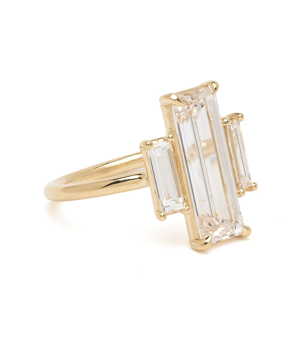 Lottie SK-R124-LGD-NS-BG-3.23 gold ring with baguette-cut clear stone in prong setting