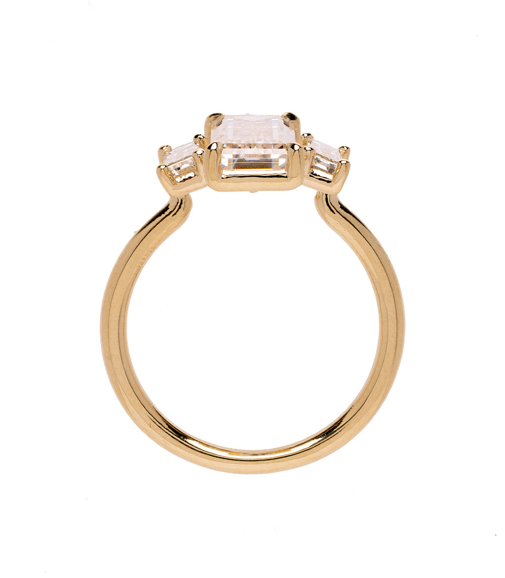 Lottie SK-R124-LGD-NS-BG-3.23 gold engagement ring with square-cut center and baguette side stones — glossy