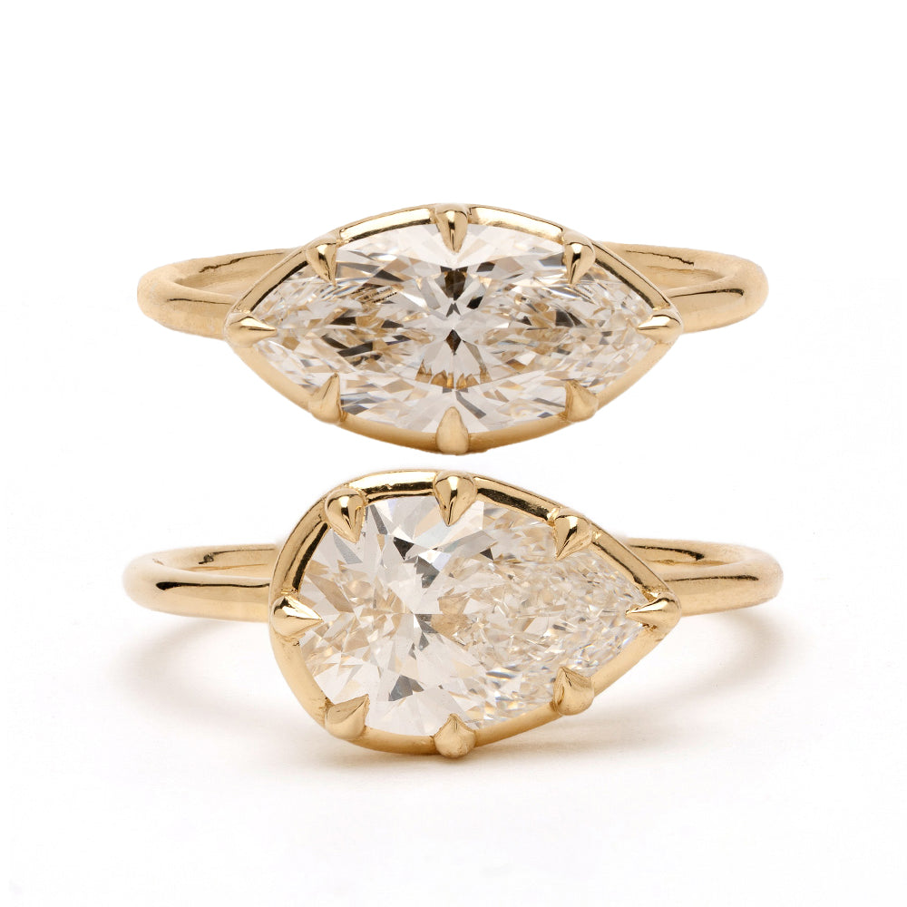 Gigi Pinky Duo SK-R117-DUO unique engagement rings, 2 stone engagement ring in yellow gold with oval diamonds