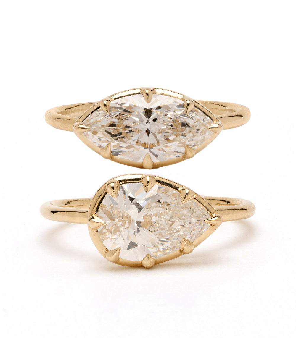 Gigi Pinky Duo SK-R117-DUO unique engagement rings, 2 stone engagement ring in yellow gold with oval diamonds