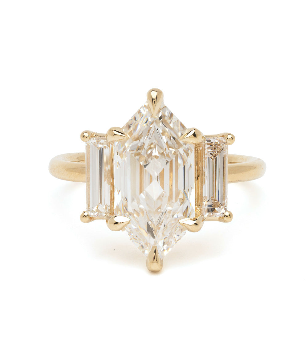 Lottie SK-R124-LGD-NS-HEX-3.51 gold engagement ring with radiant faceted center stone and slim band