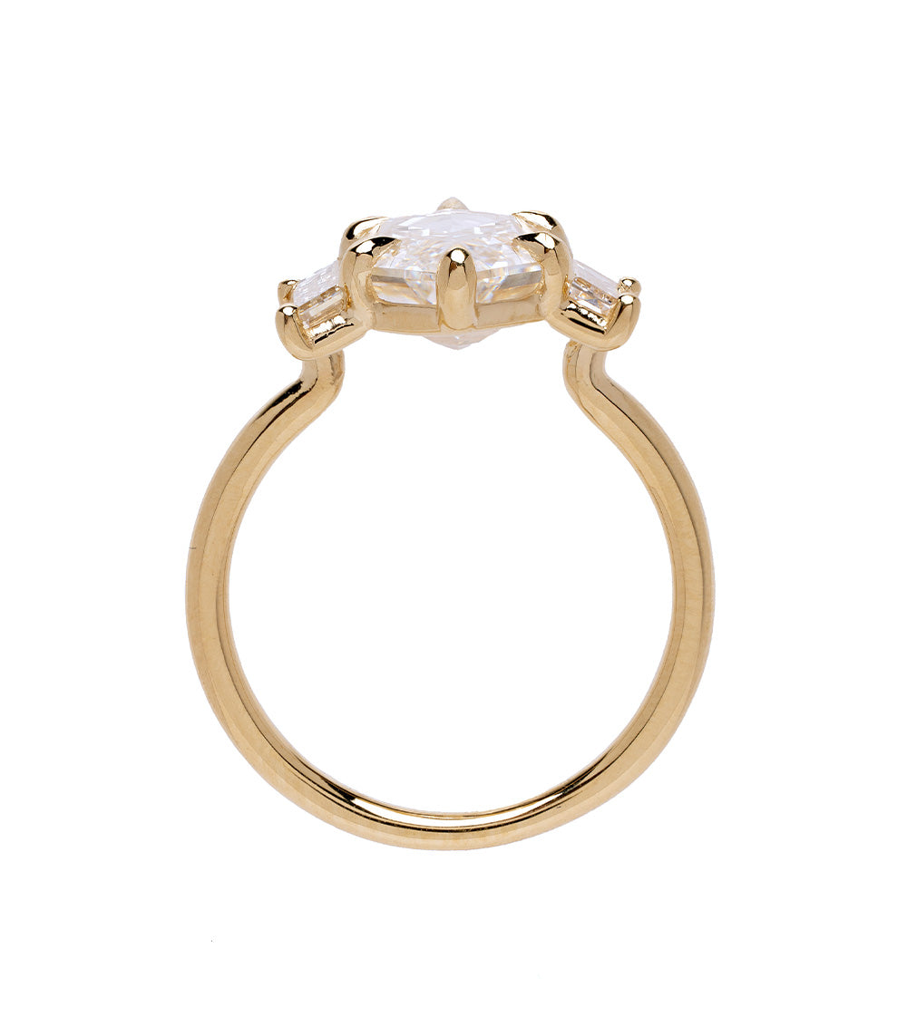 Lottie SK-R124-LGD-NS-HEX-3.51 engagement ring in gold with rectangular clear center and baguette stones