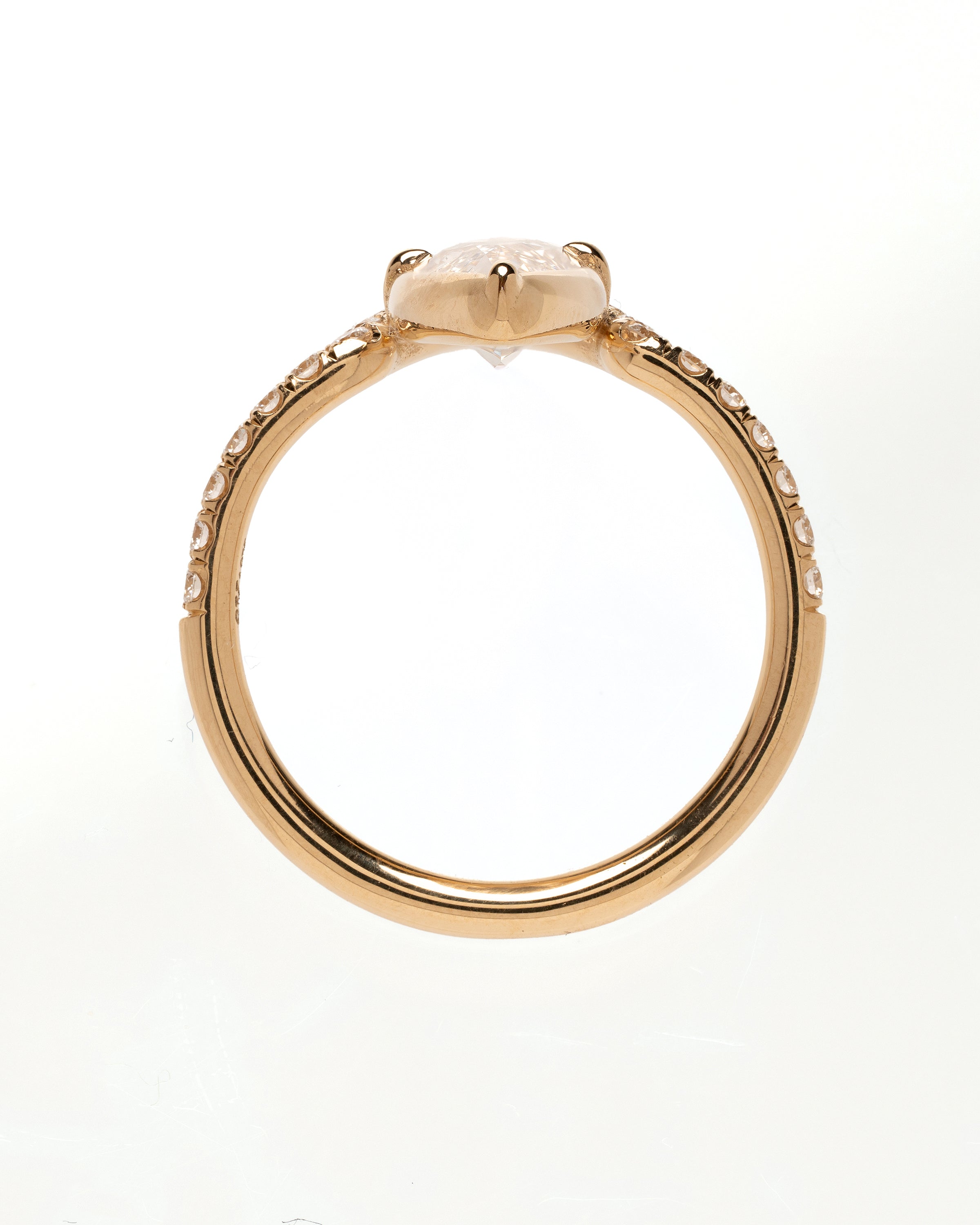 Aura by SK-R120-CD-KS-2.08 gold ring with oval light stone and pavé settings, understated shine
