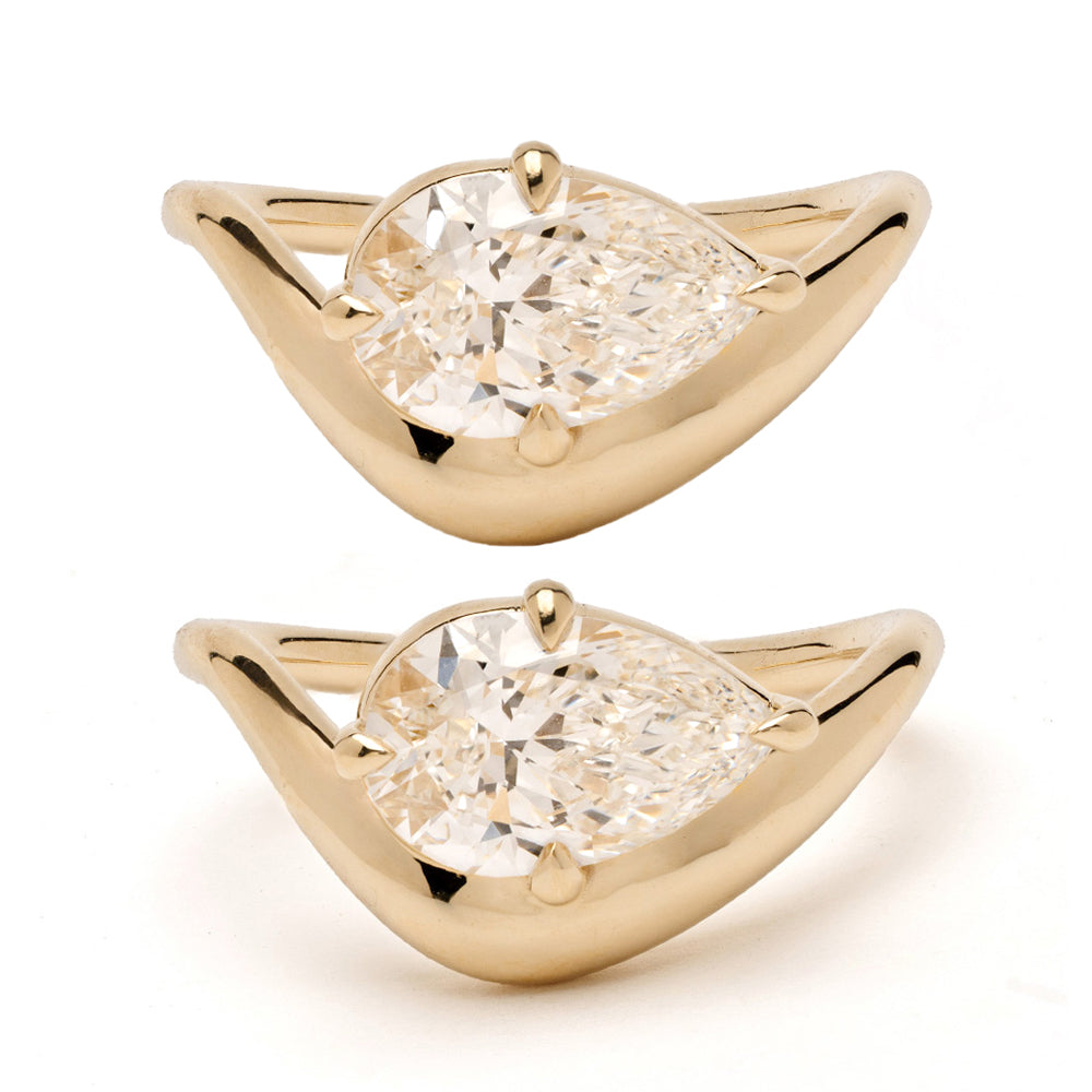 Melt Pinky Duo by SK-R122-DUO gold two-stone ring duo with pear-shaped stones in polished gold setting