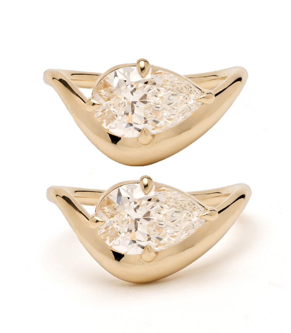 Melt Pinky Duo by SK-R122-DUO gold two-stone ring duo with pear-shaped stones in polished gold setting