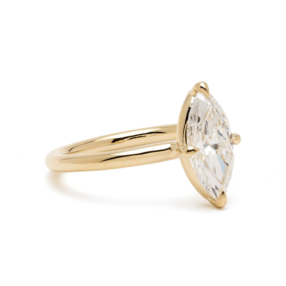 Billie Pinky Duo by SK-R94-DUO unique engagement ring in gold with marquise-cut clear stone