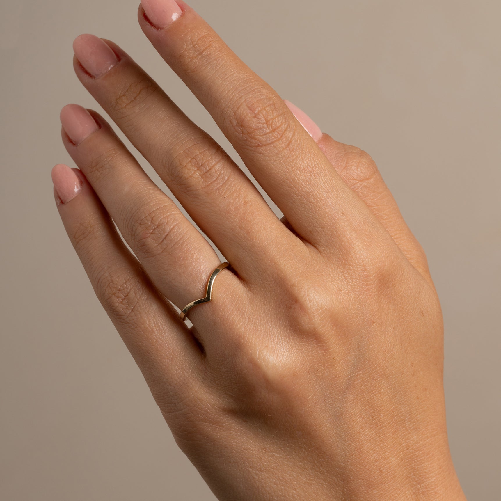 Mini Chevron Band by A-R1 14K yellow gold band with chevron texture on hand