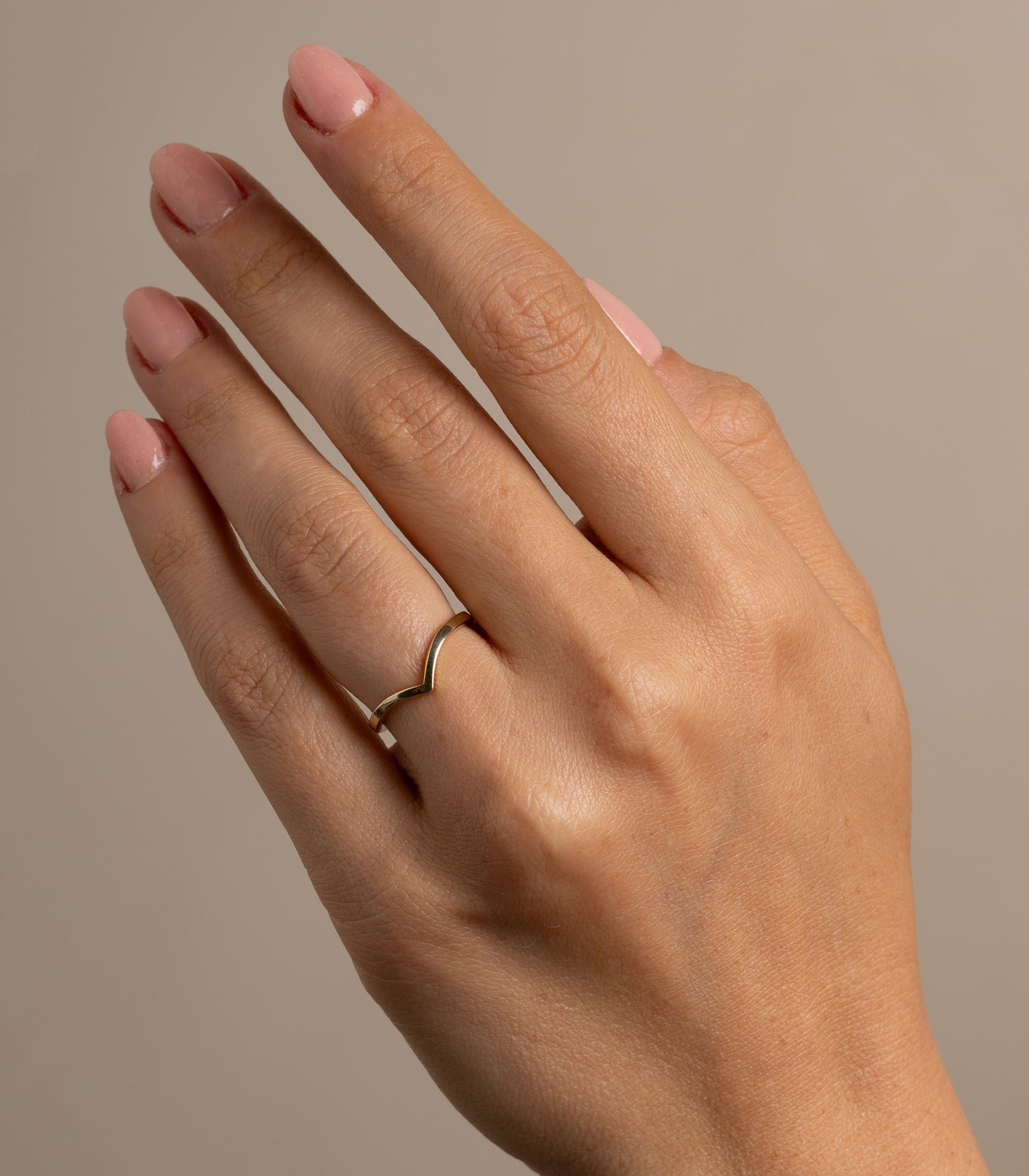 Mini Chevron Band by A-R1 14K yellow gold band with chevron texture on hand
