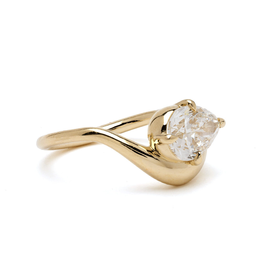 Melt Pinky Duo SK-R122-DUO ring in gold tone with single round prong-set clear stone on white background