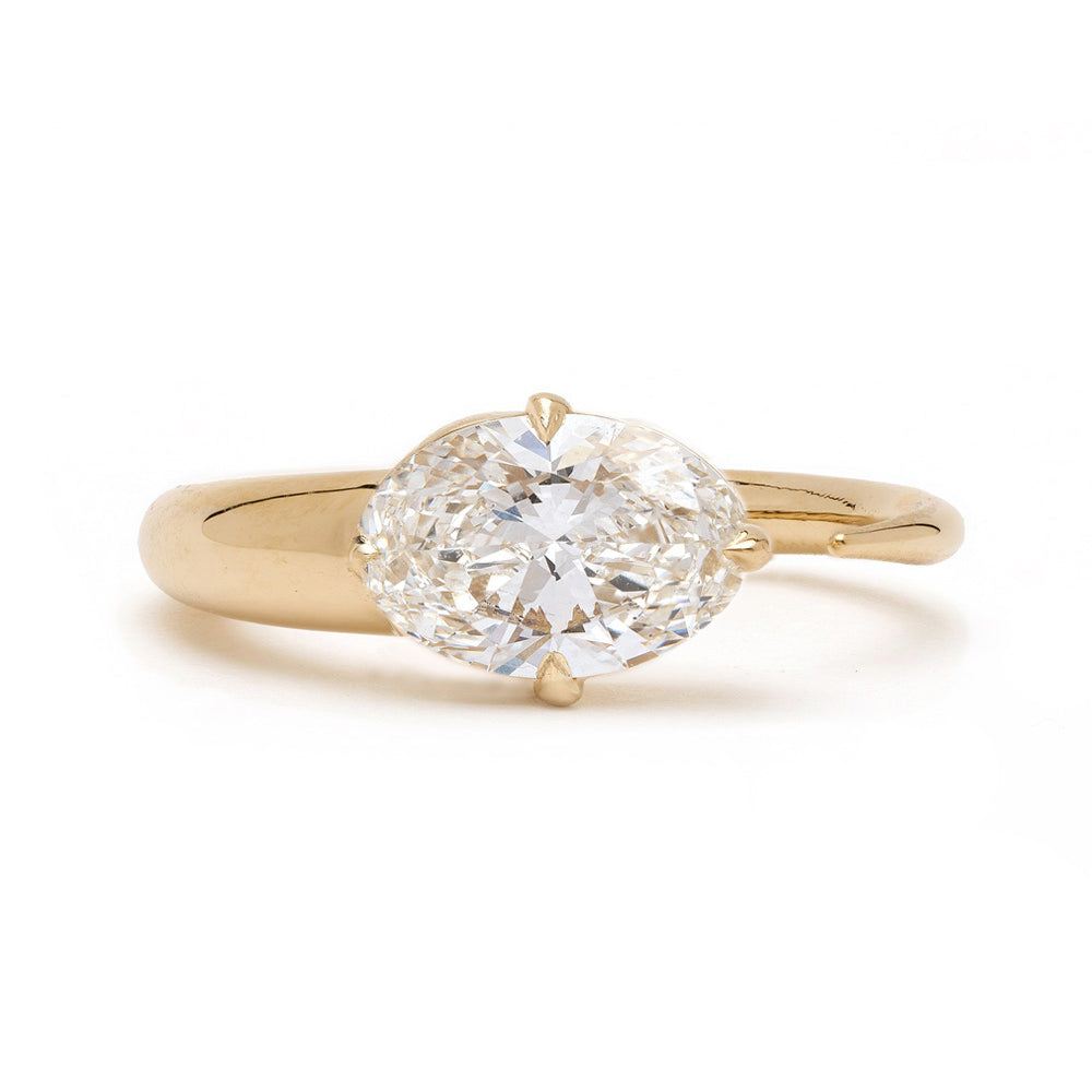 Sloane Pinky by Sofia Kaman unique engagement ring in 14K yellow gold with shiny oval diamond