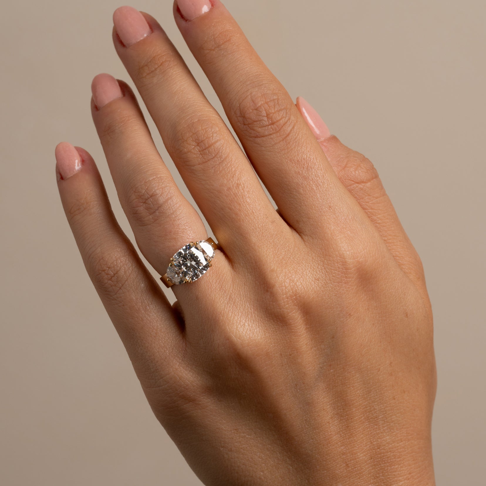 Charlie by Sofia Kaman yellow gold engagement ring with cushion-cut diamond halo, understated sparkle