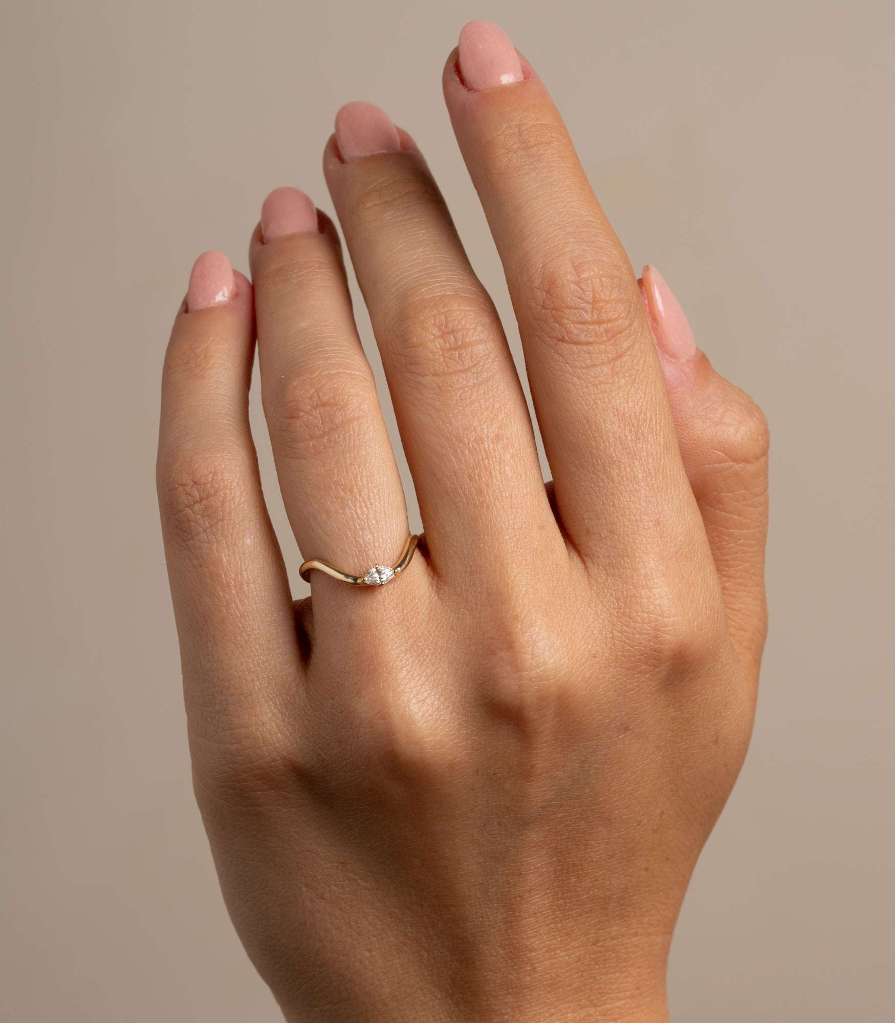 Beau Band with Marquise Diamond by A-R41-MQ, 14K yellow gold band with shiny marquise diamond.