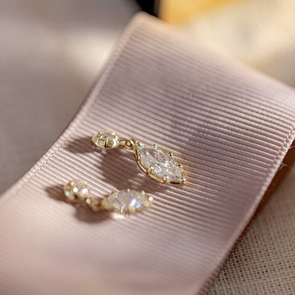 Gigi Earrings by SK-E117-LGD-MB-1.00 in gold with clear oval stones and delicate prong setting
