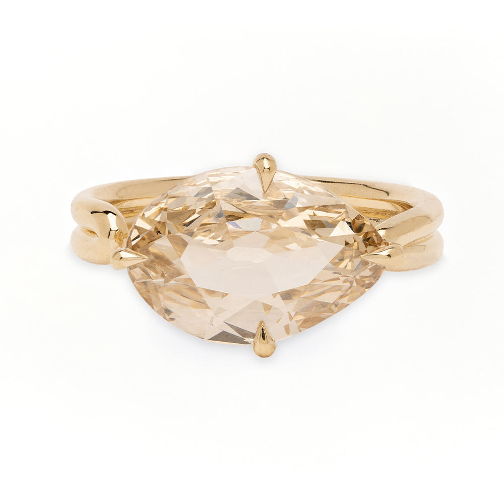 Cybele by Sofia Kaman engagement ring in polished yellow gold with a marquise center diamond and slim band