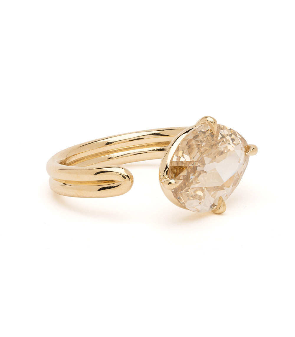 Cybele by Sofia Kaman unique engagement ring in gold with asymmetrical engagement ring setting and faceted stone