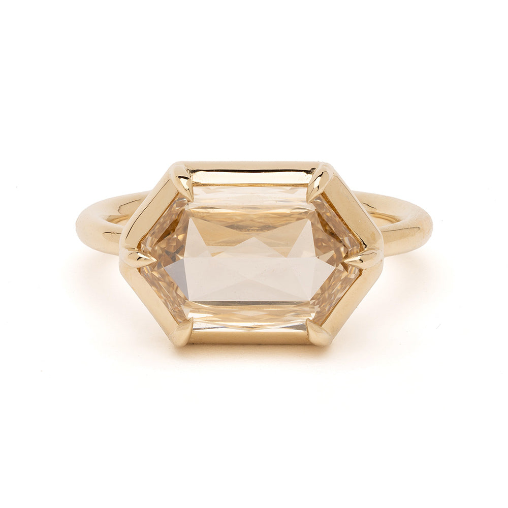 Cora by Sofia Kaman engagement ring in yellow gold with unique engagement ring styling—understated sparkle