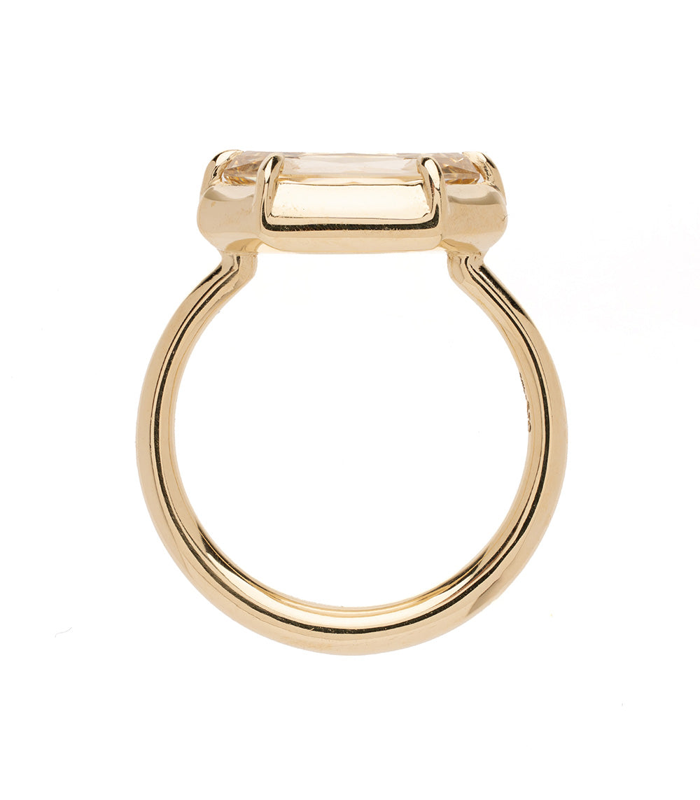 Cora by Sofia Kaman engagement ring in polished gold with a rectangular setting and sculpted open shoulders
