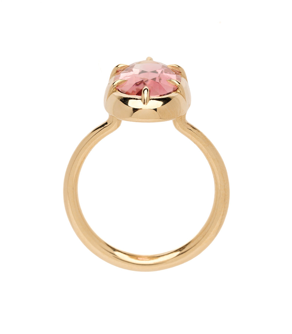 Cora by Sofia Kaman unique engagement ring in gold with pink gemstone and raised halo setting