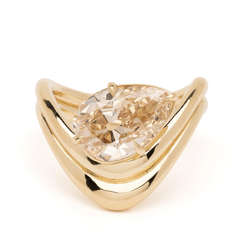 Double Melt Solitaire unique engagement ring by Sofia Kaman in gold with oval solitaire setting
