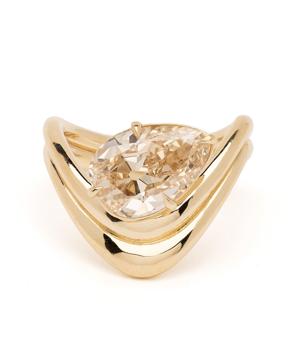 Double Melt Solitaire unique engagement ring by Sofia Kaman in gold with oval solitaire setting