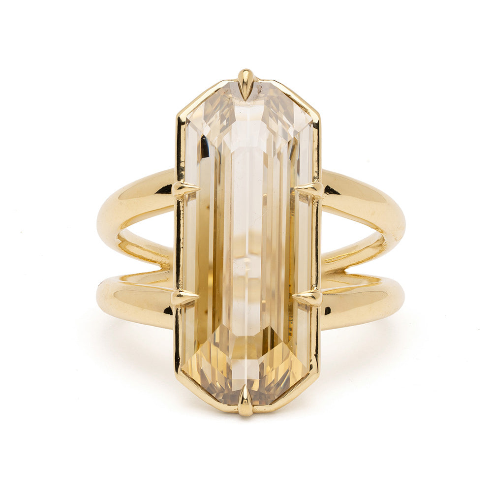 Gemma by Sofia Kaman engagement ring in yellow gold with emerald-cut center stone and prong setting