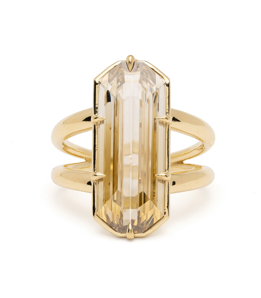 Gemma by Sofia Kaman engagement ring in yellow gold with emerald-cut center stone and prong setting